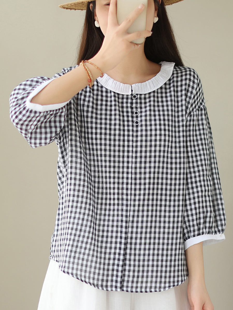 Small plaid round neck shirt