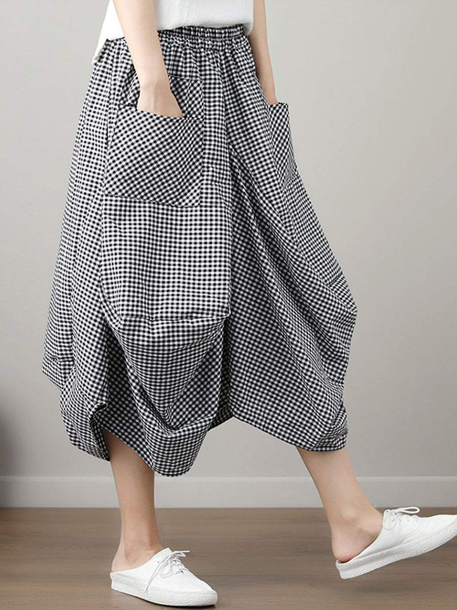 Loose and slim plaid skirt