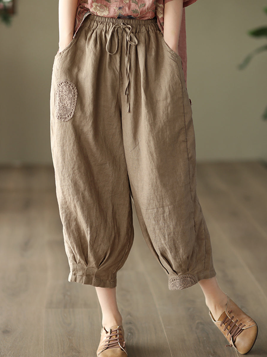 Oversized hollowed out crochet linen pants