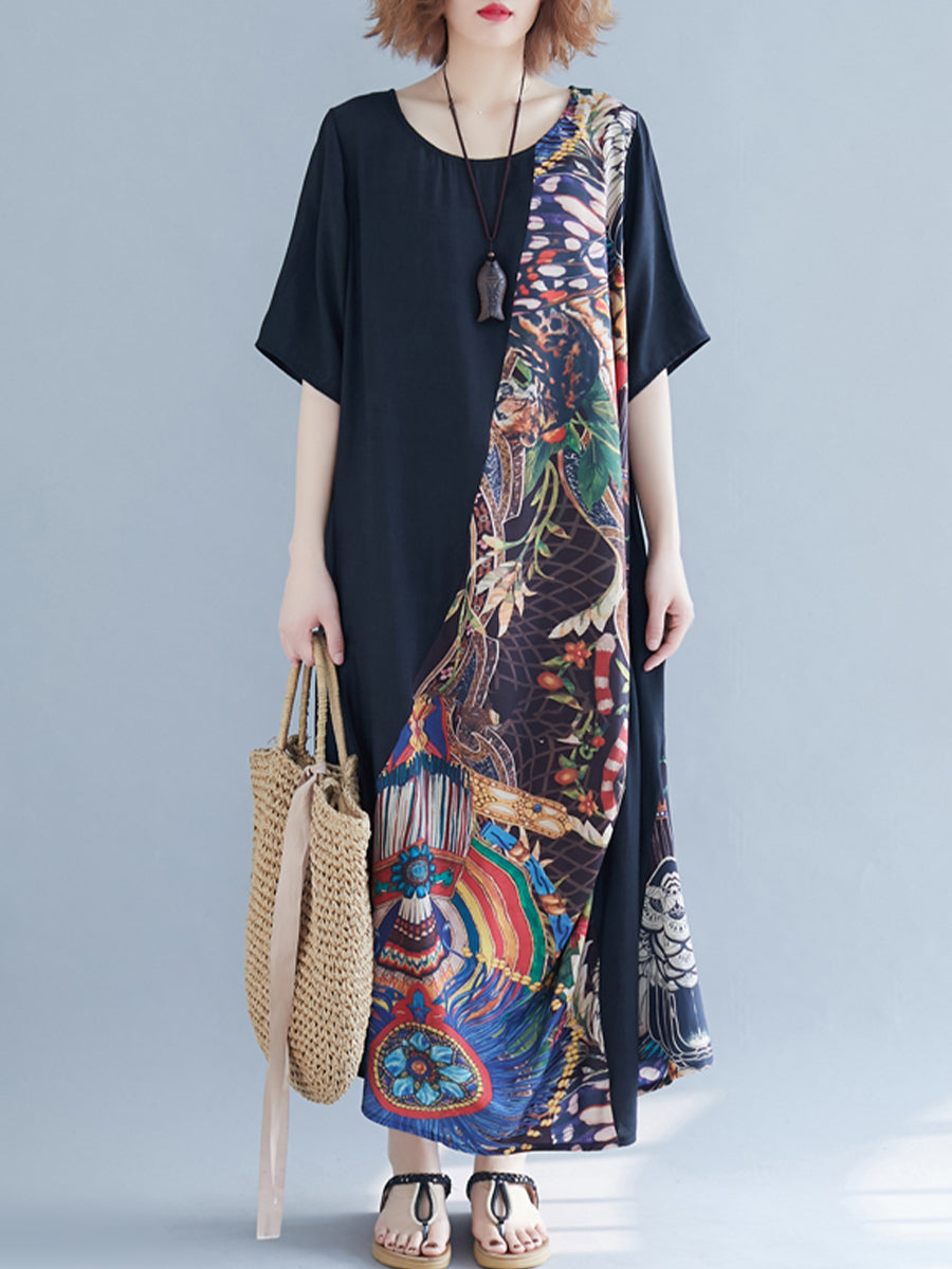 Asymmetric Art Print Dress