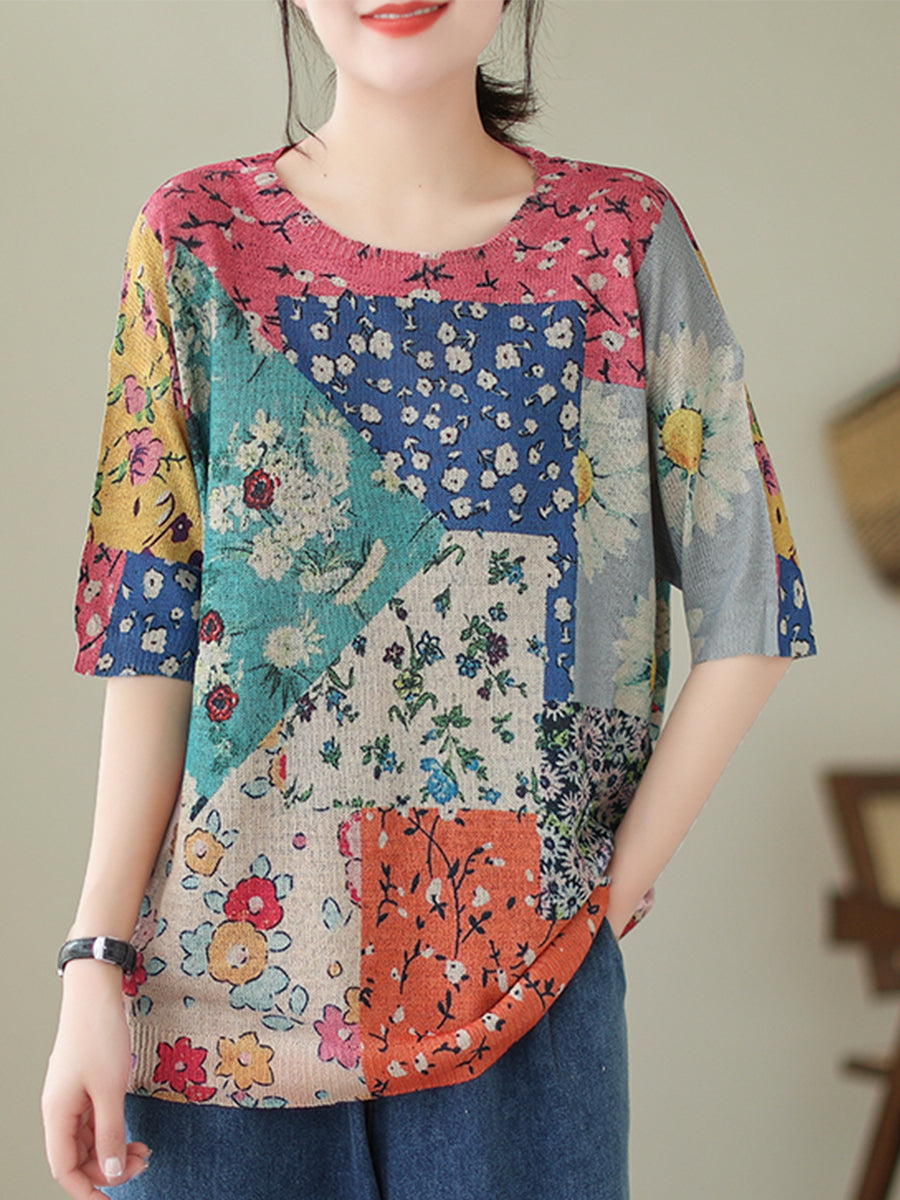 Patchwork printed oversized shirt