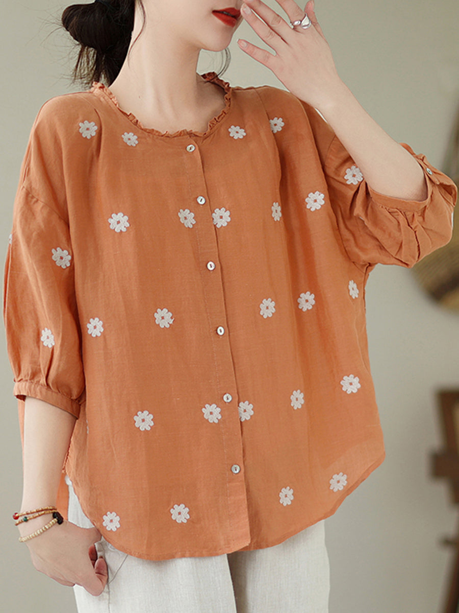 Lace collar small flower shirt