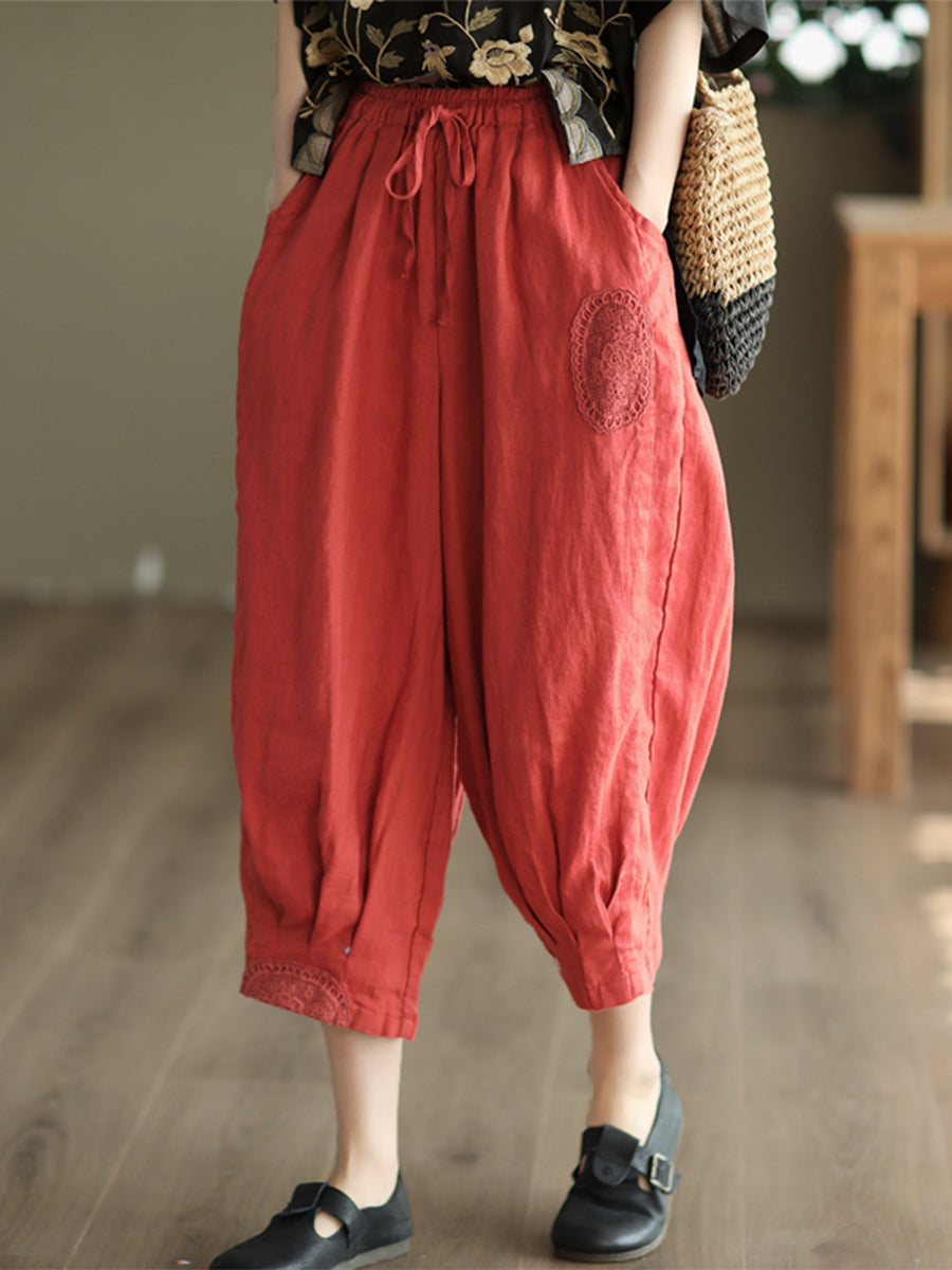 Oversized hollowed out crochet linen pants