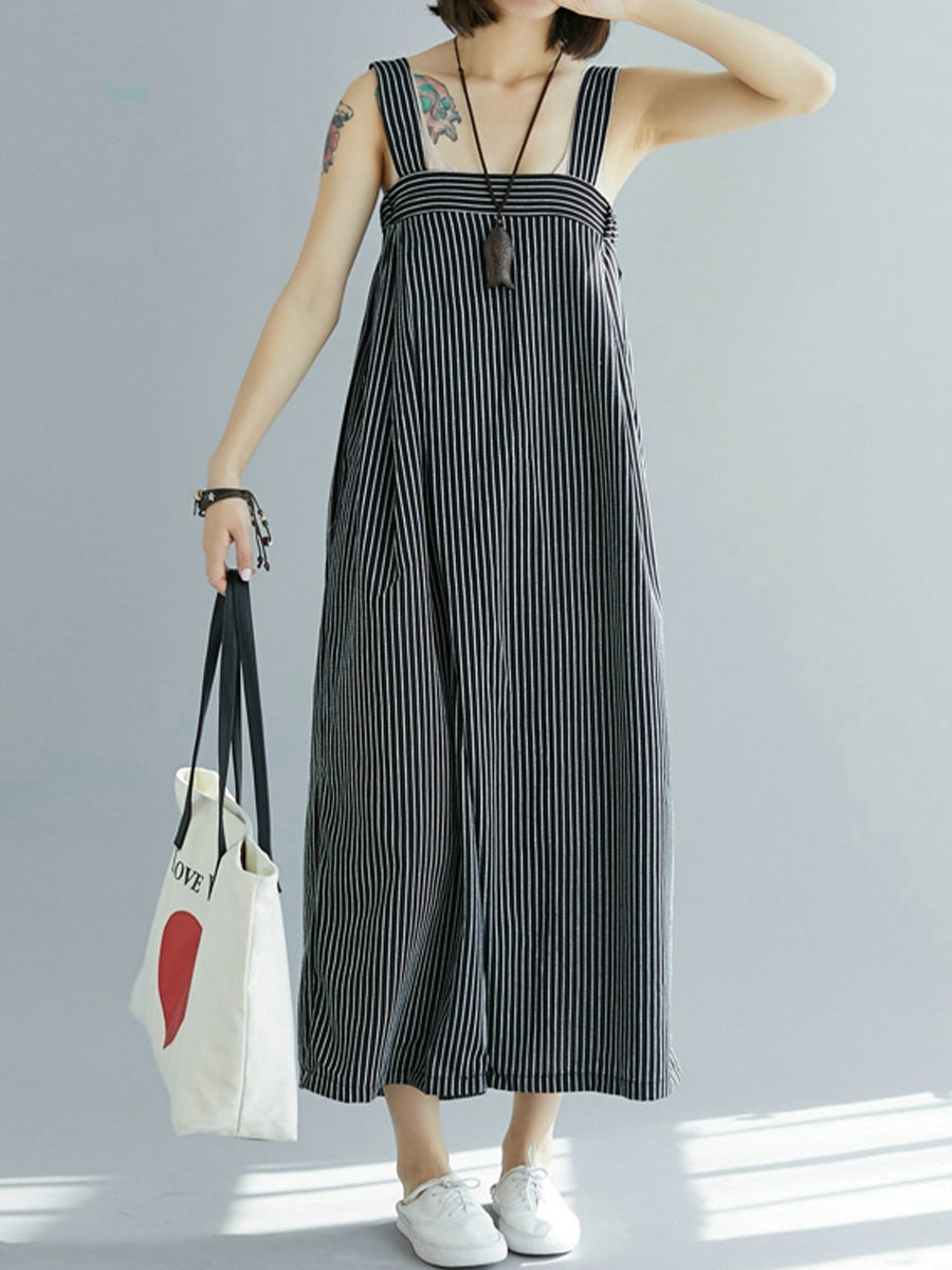 Casual striped open back jumpsuit