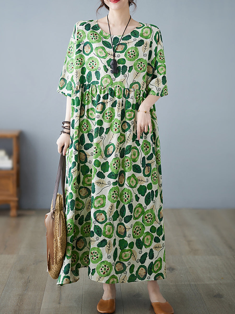 Pastoral green printed dress