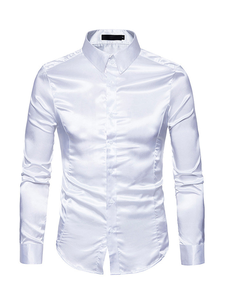 Camicia a maniche lunghe casual tinta unita da uomo