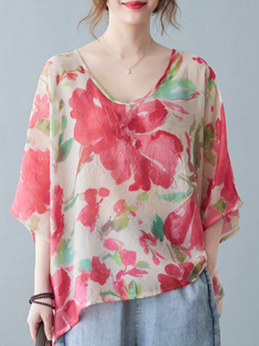 Flower printed round neck shirt