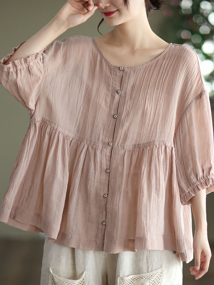 Round neck small button shirt