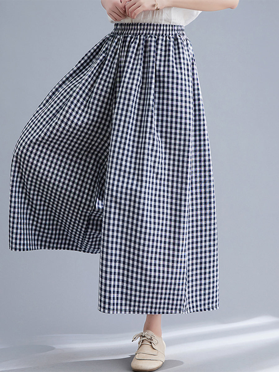 Plaid wide leg casual skirt pants