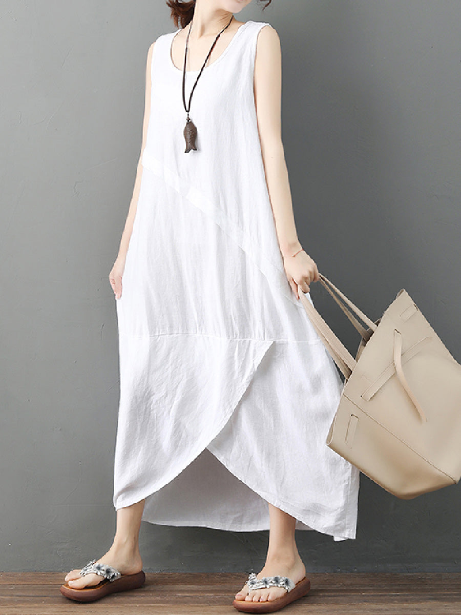 Retro Irregular Linen Long Dress