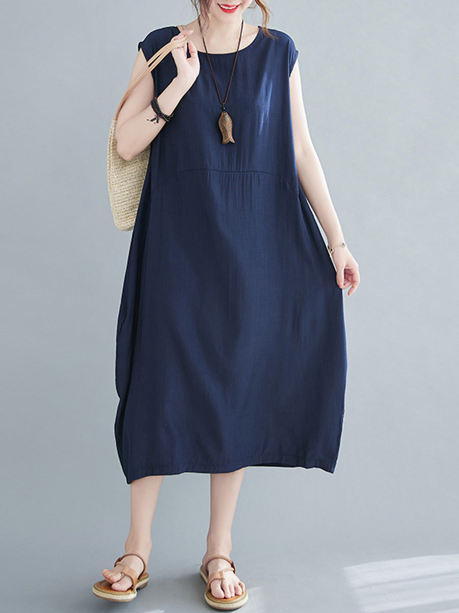 Temperament Sleeveless Solid Color Dress