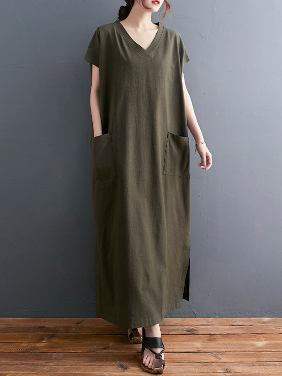 Vintage cotton and linen V-neck dress