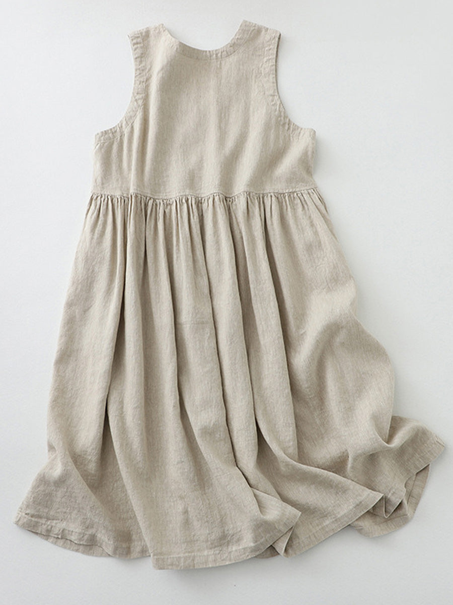 V-Neck Strap Cotton Linen Dress