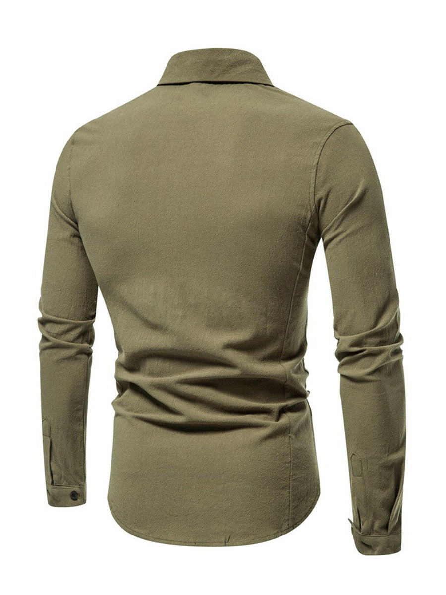 Men's solid casual Long Sleeve Shirt