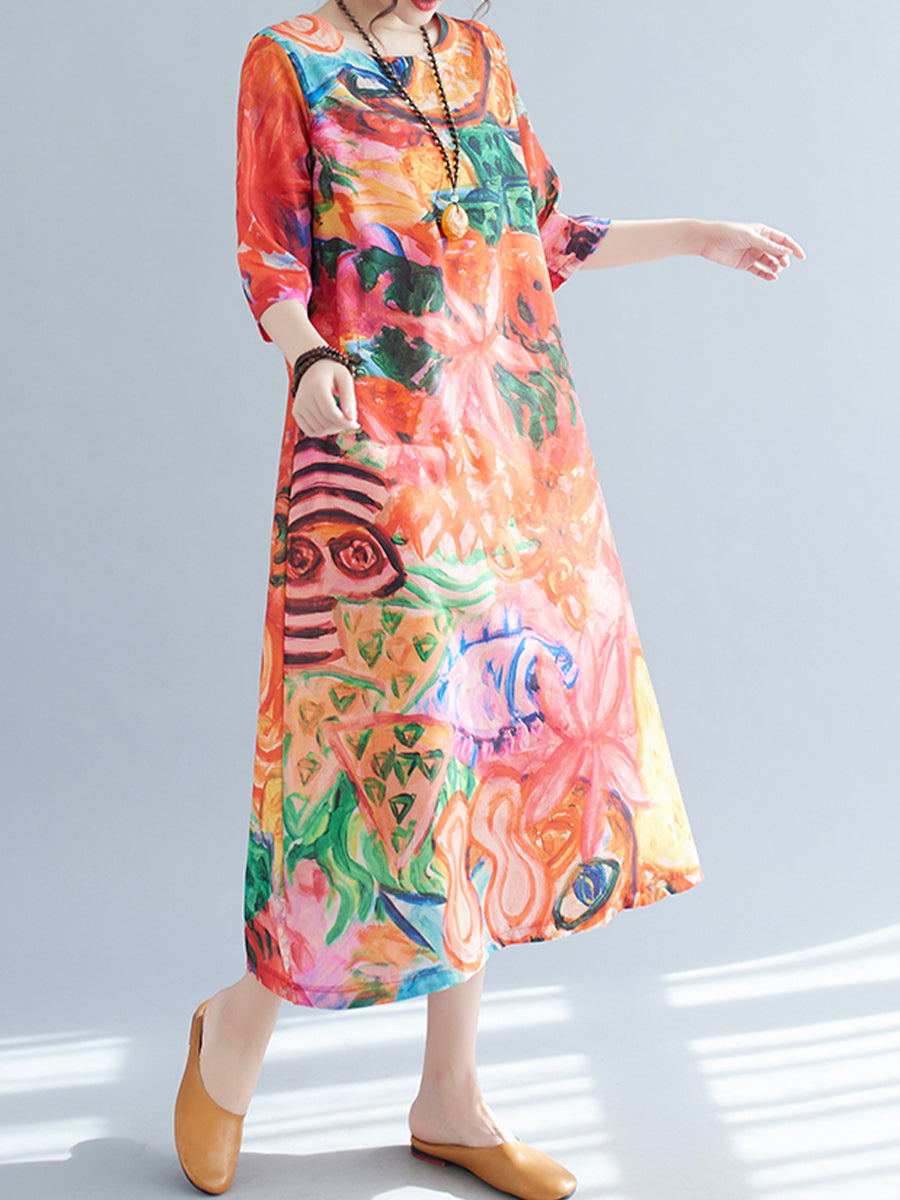 Orange printed casual dress