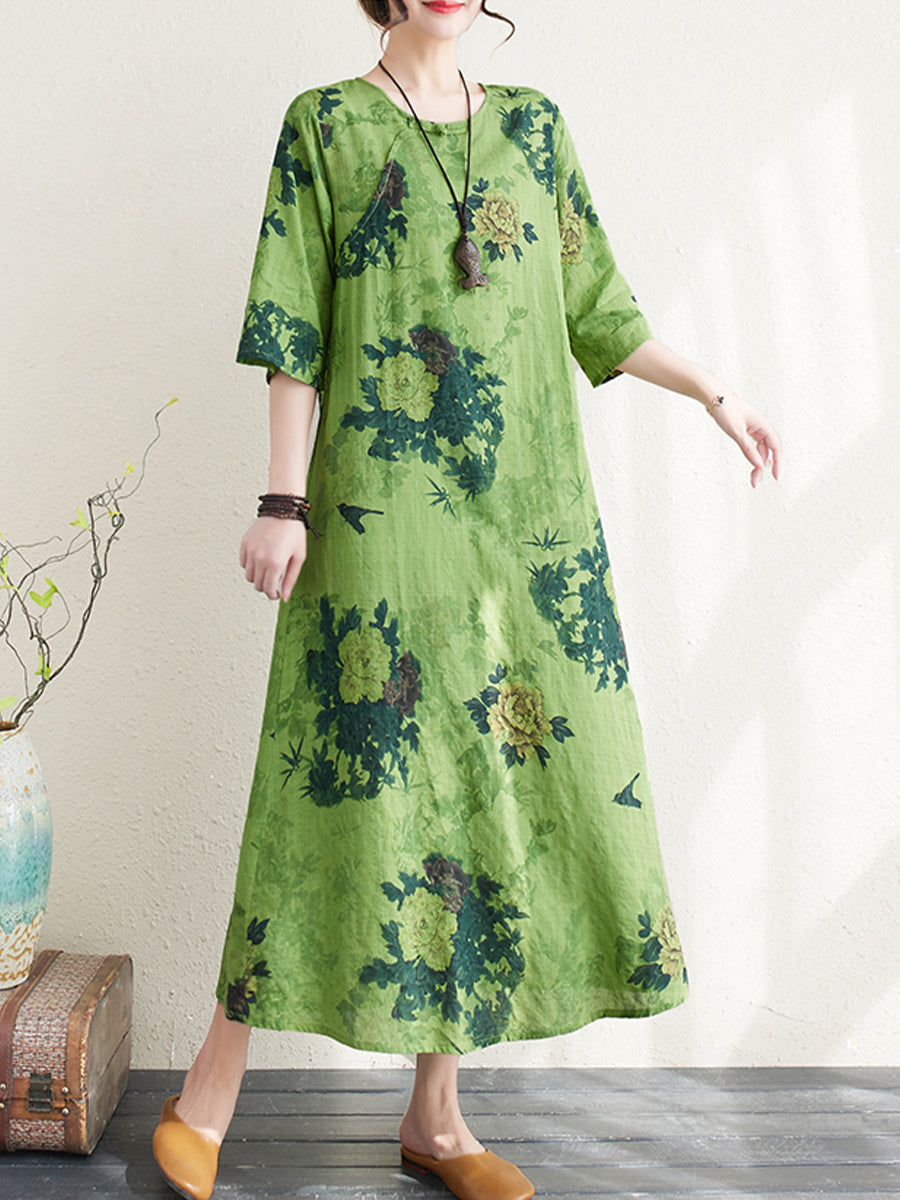 Green floral print dress