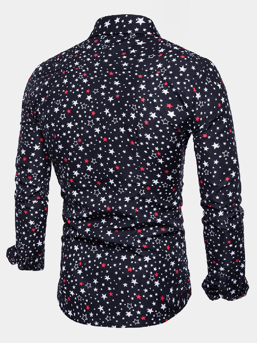 Camicia da uomo a maniche lunghe con stampa stelle