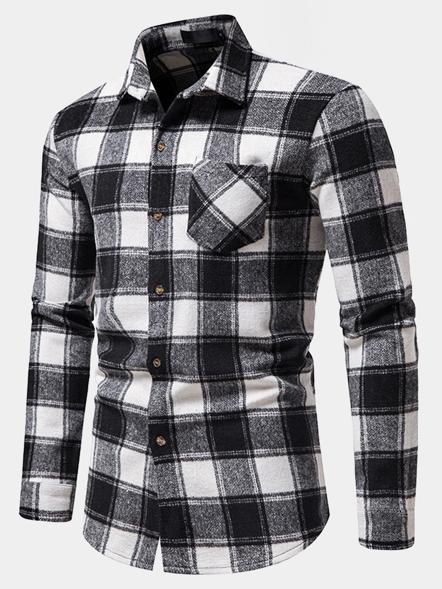 Men's plaid thickened long sleeve shirt