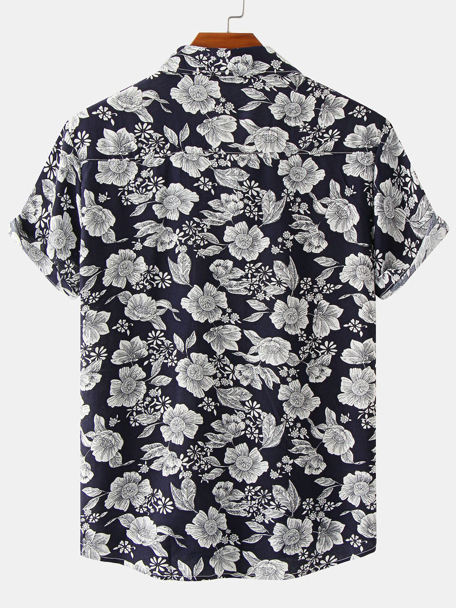 Chemise à manches courtes à imprimé floral pour hommes