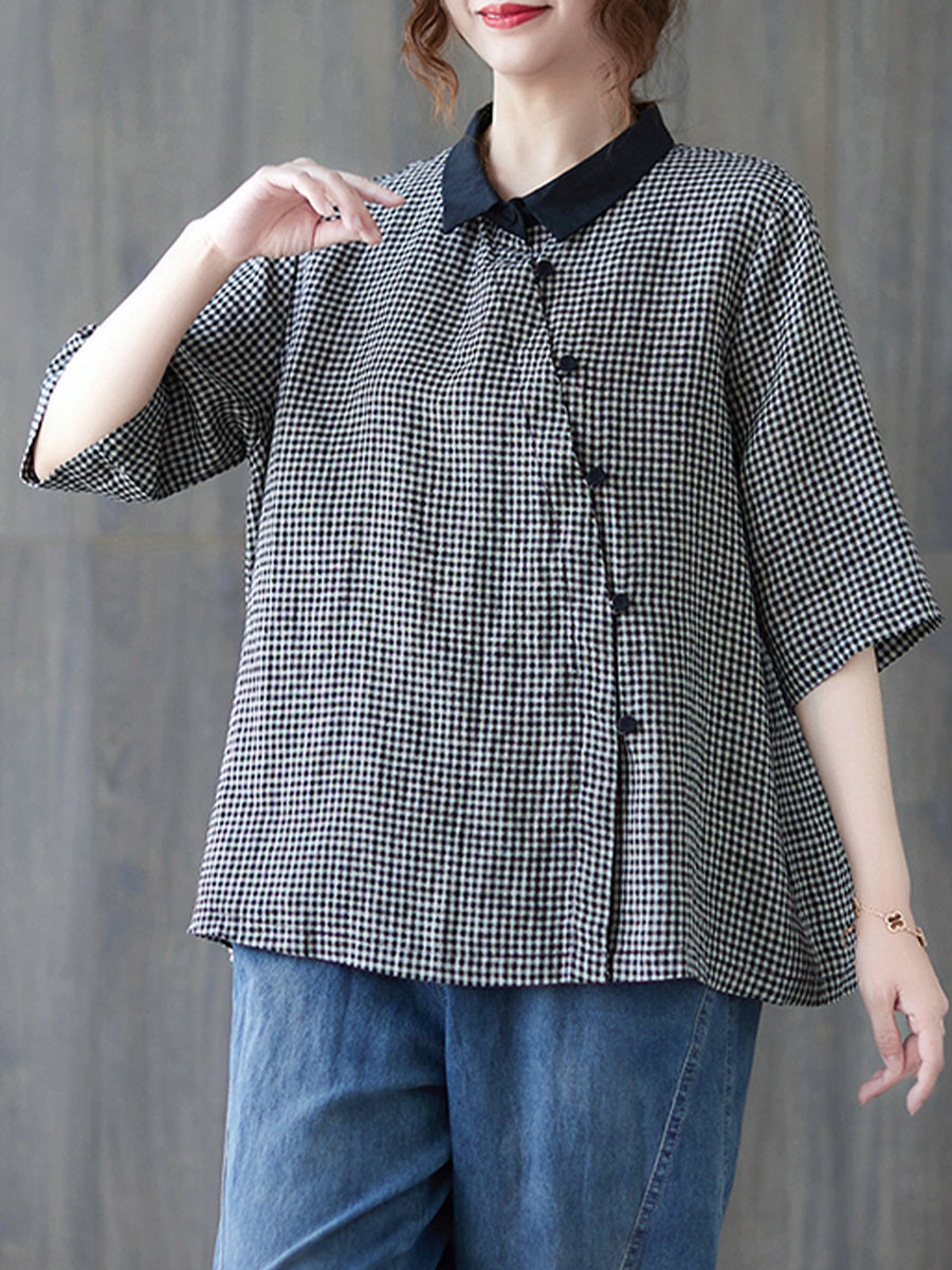 Small checkered diagonal button shirt