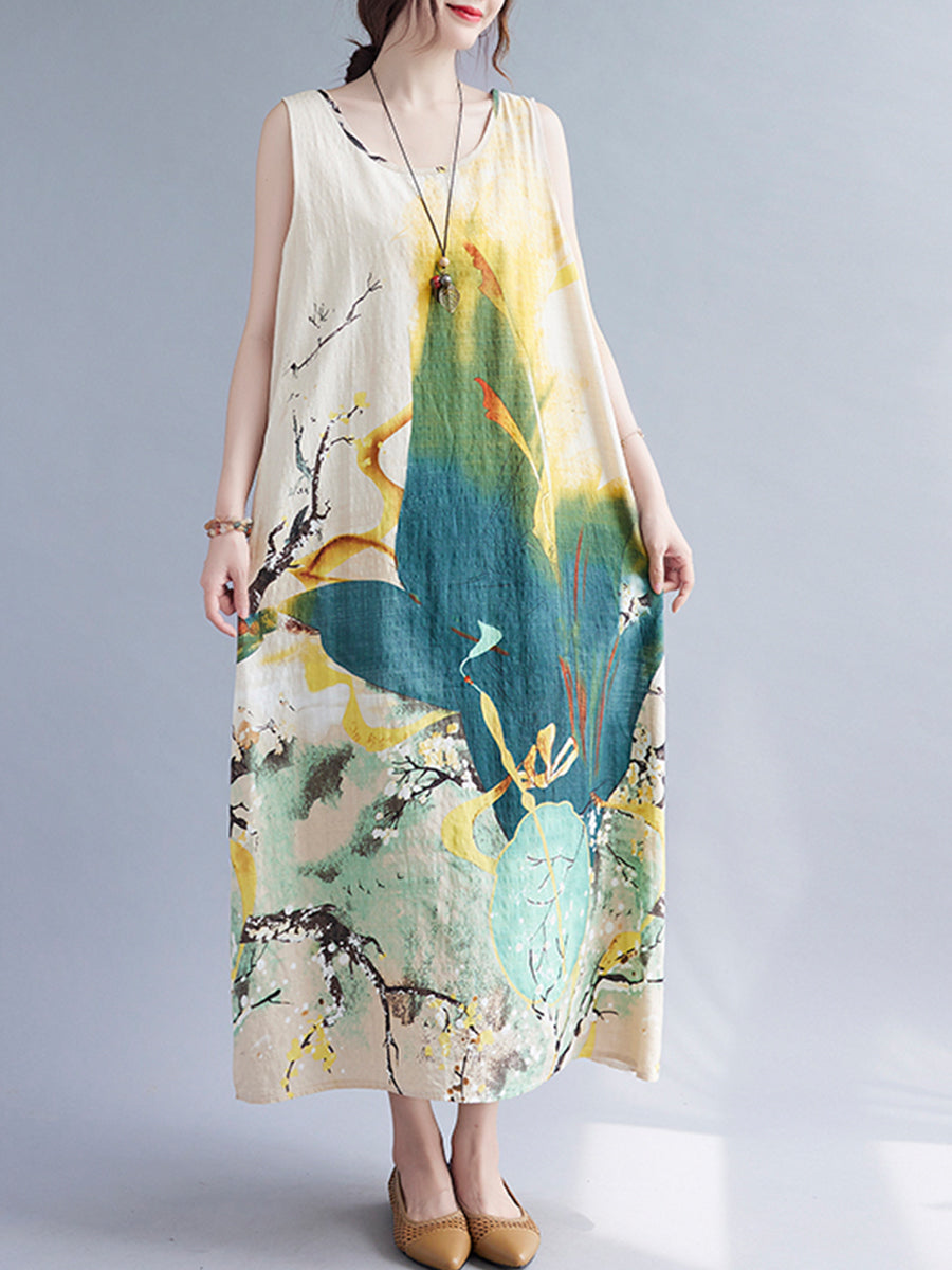 Landscape printed sleeveless dress