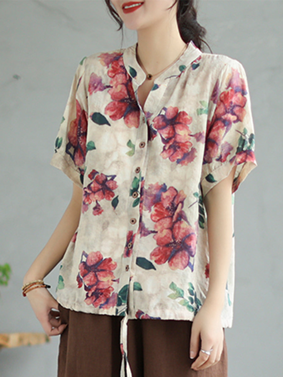 Flower printed round neck shirt