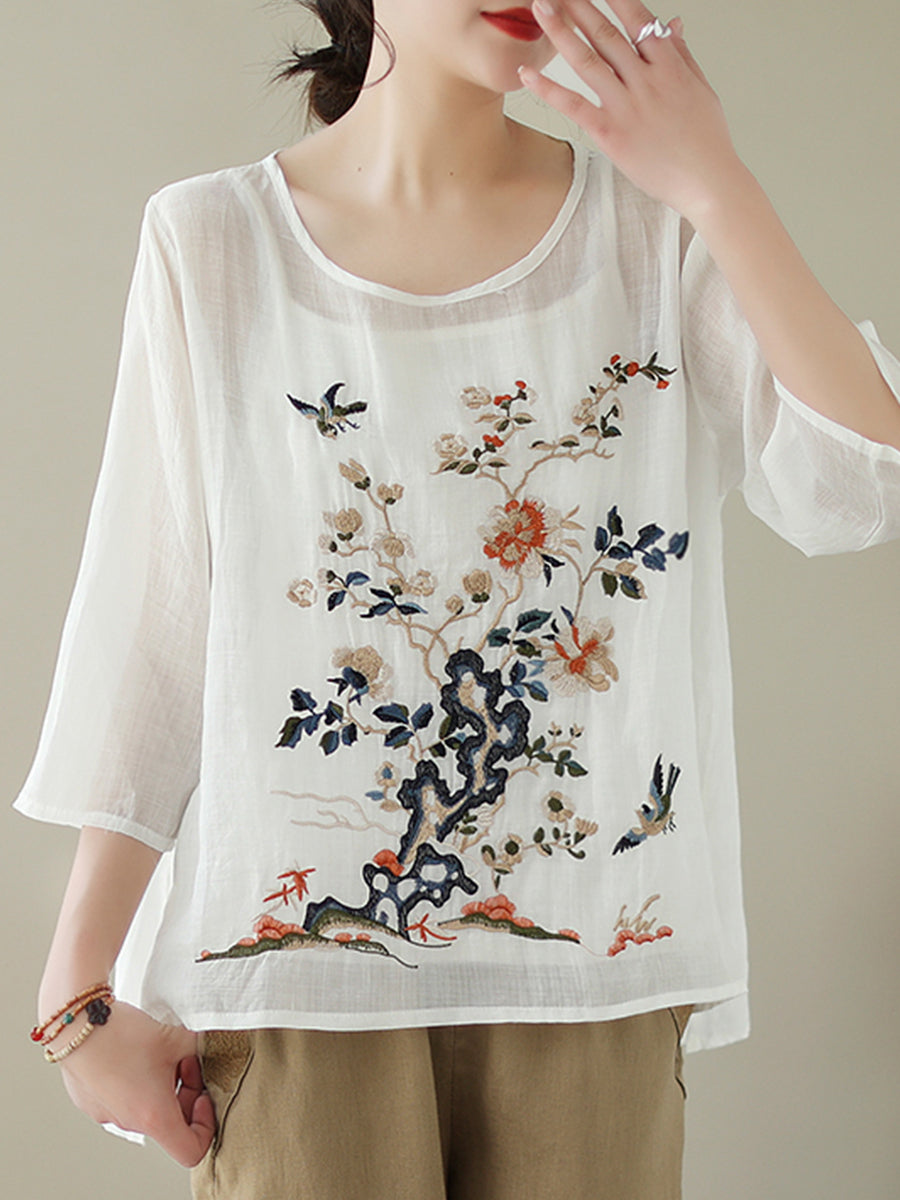 Flower printed round neck top