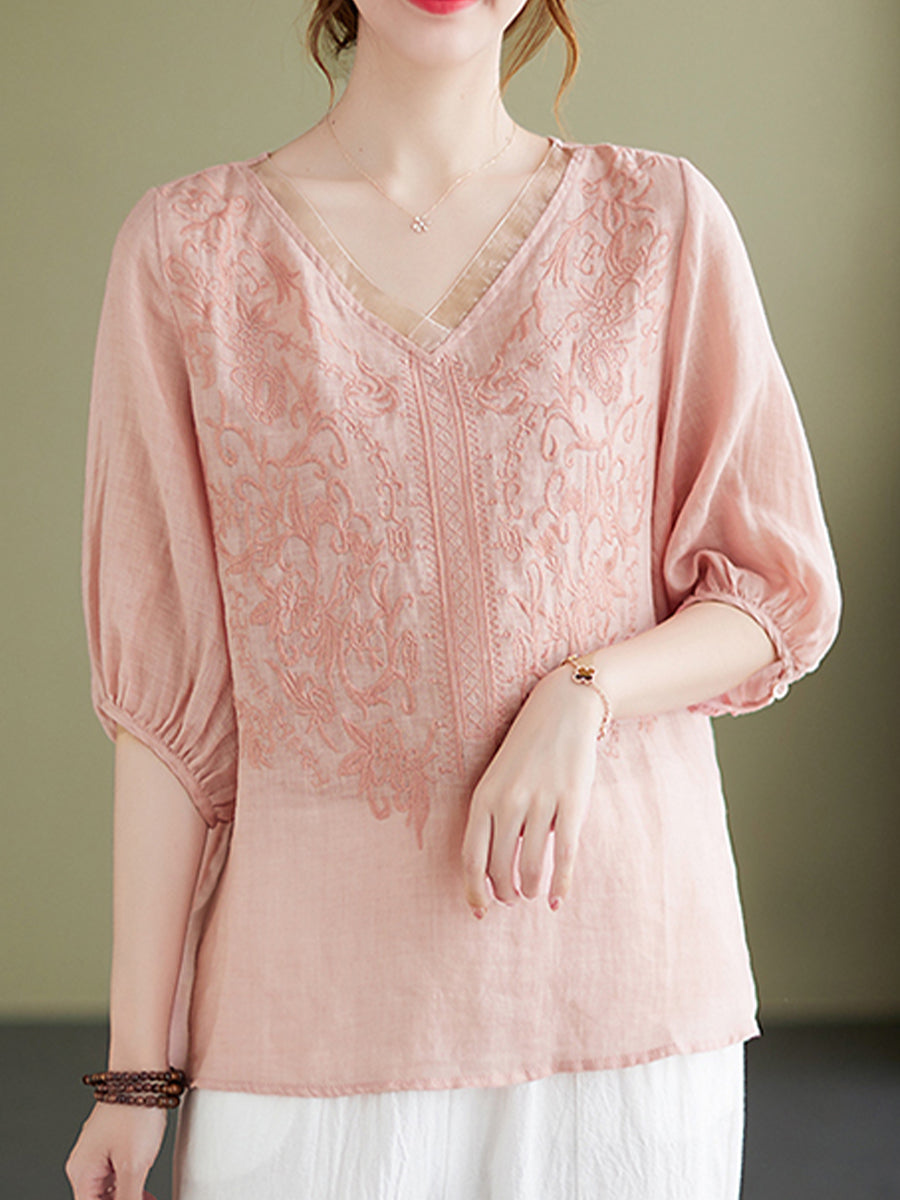 Embroidered V-neck top