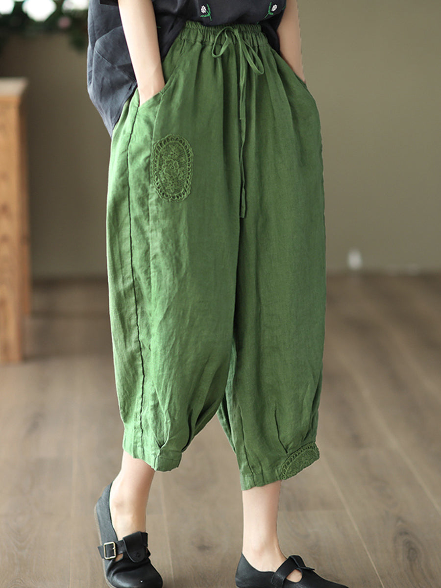 Oversized hollowed out crochet linen pants