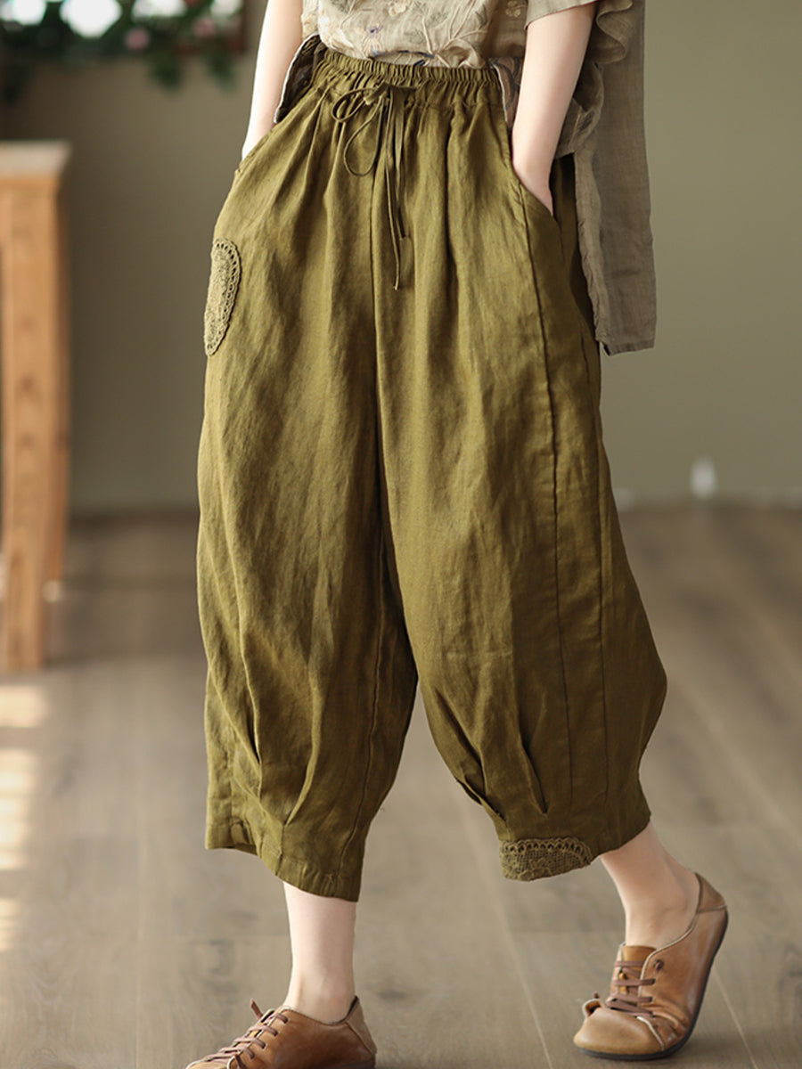 Oversized hollowed out crochet linen pants