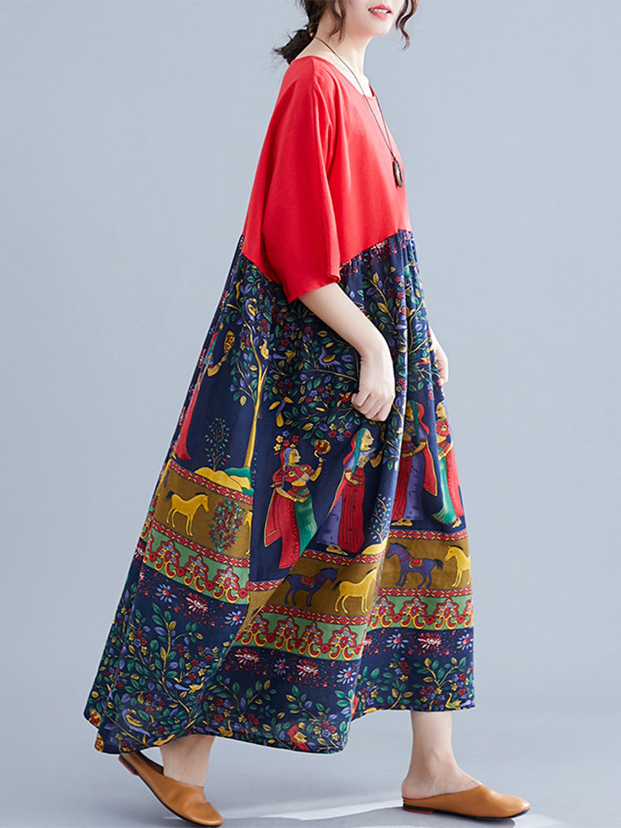 Ethnic style printed patchwork dress