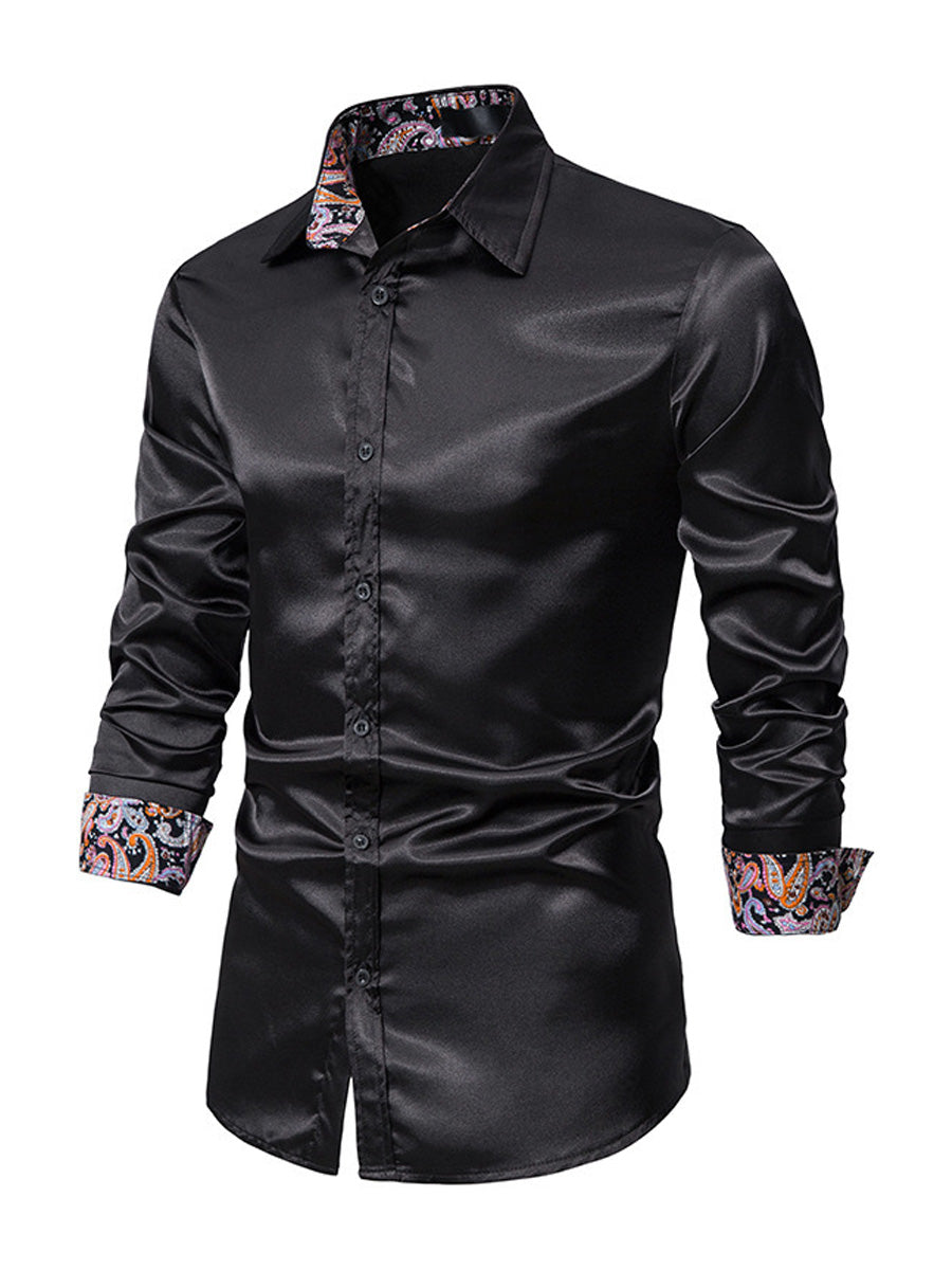 Camicia a maniche lunghe casual lucida da uomo