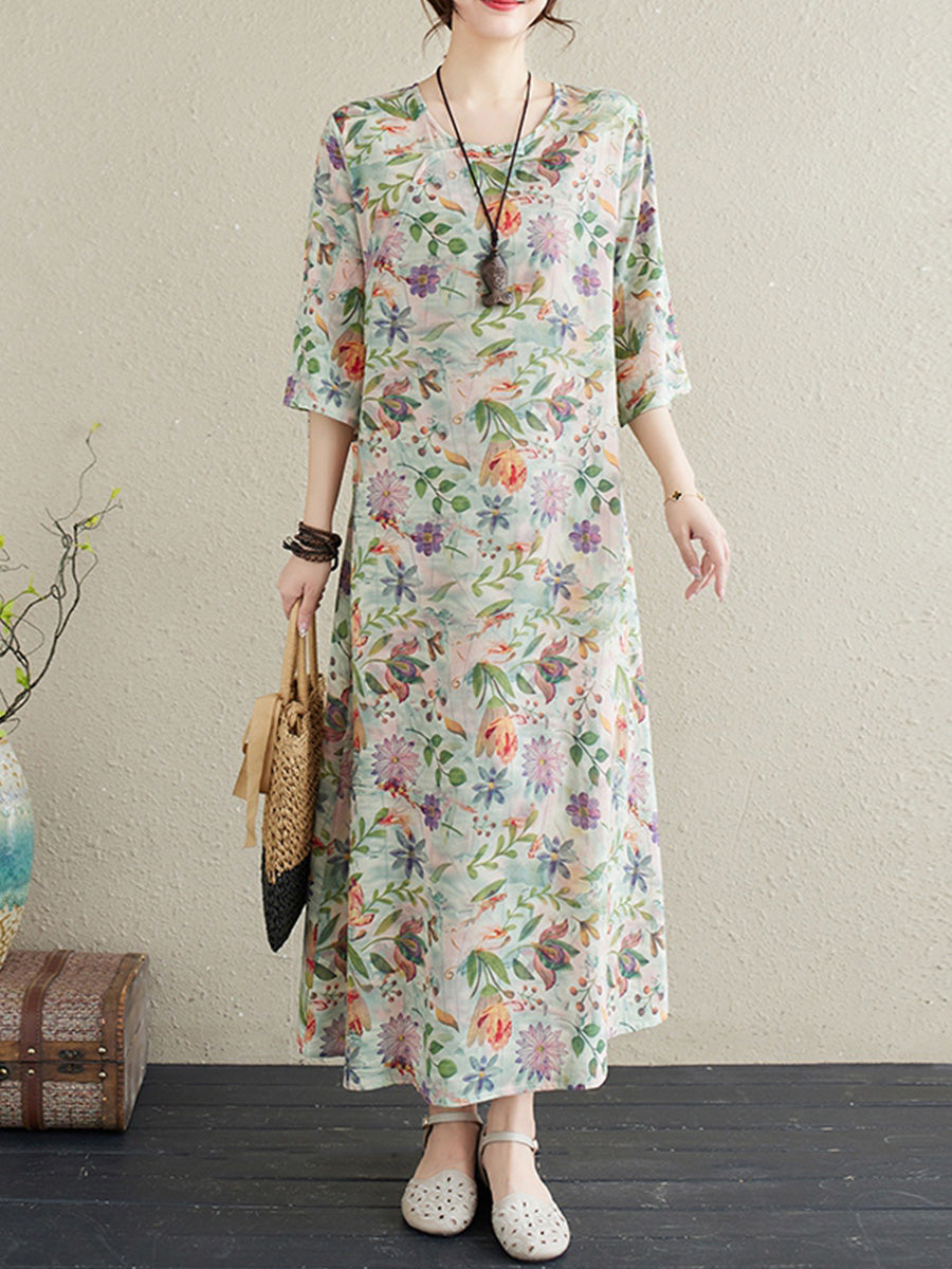 Floral Cotton and Linen Dress