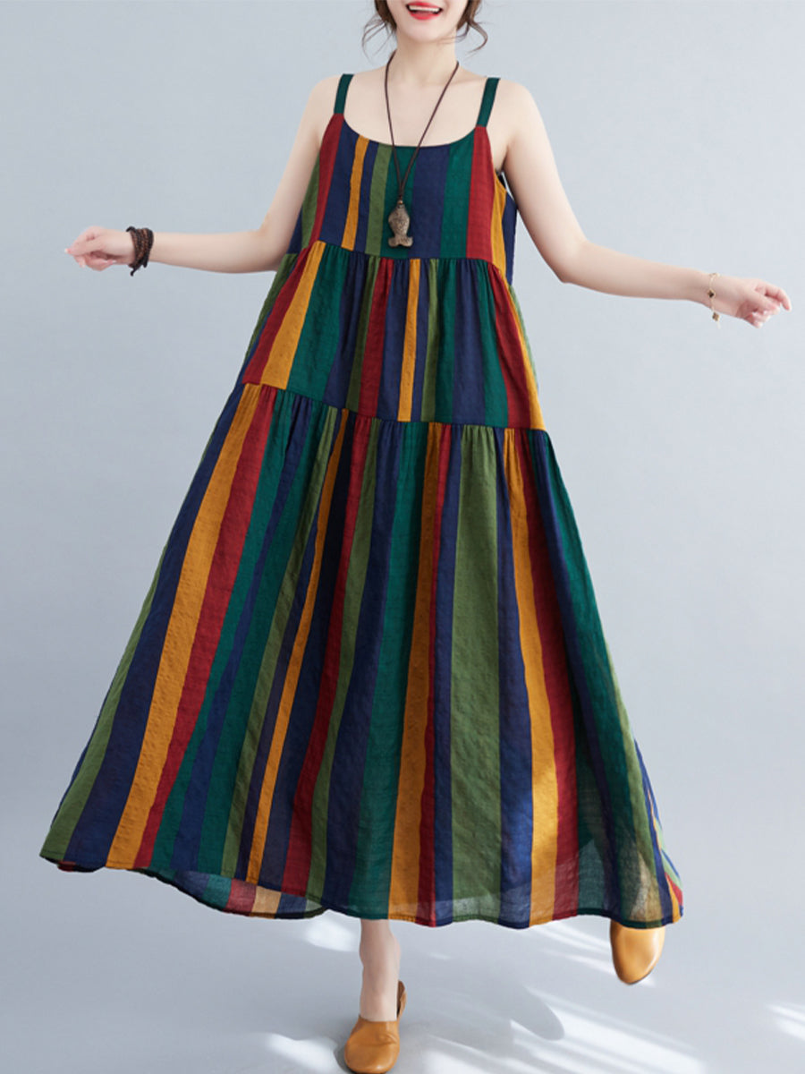 Colorful Vertical Stripe Strap Dress