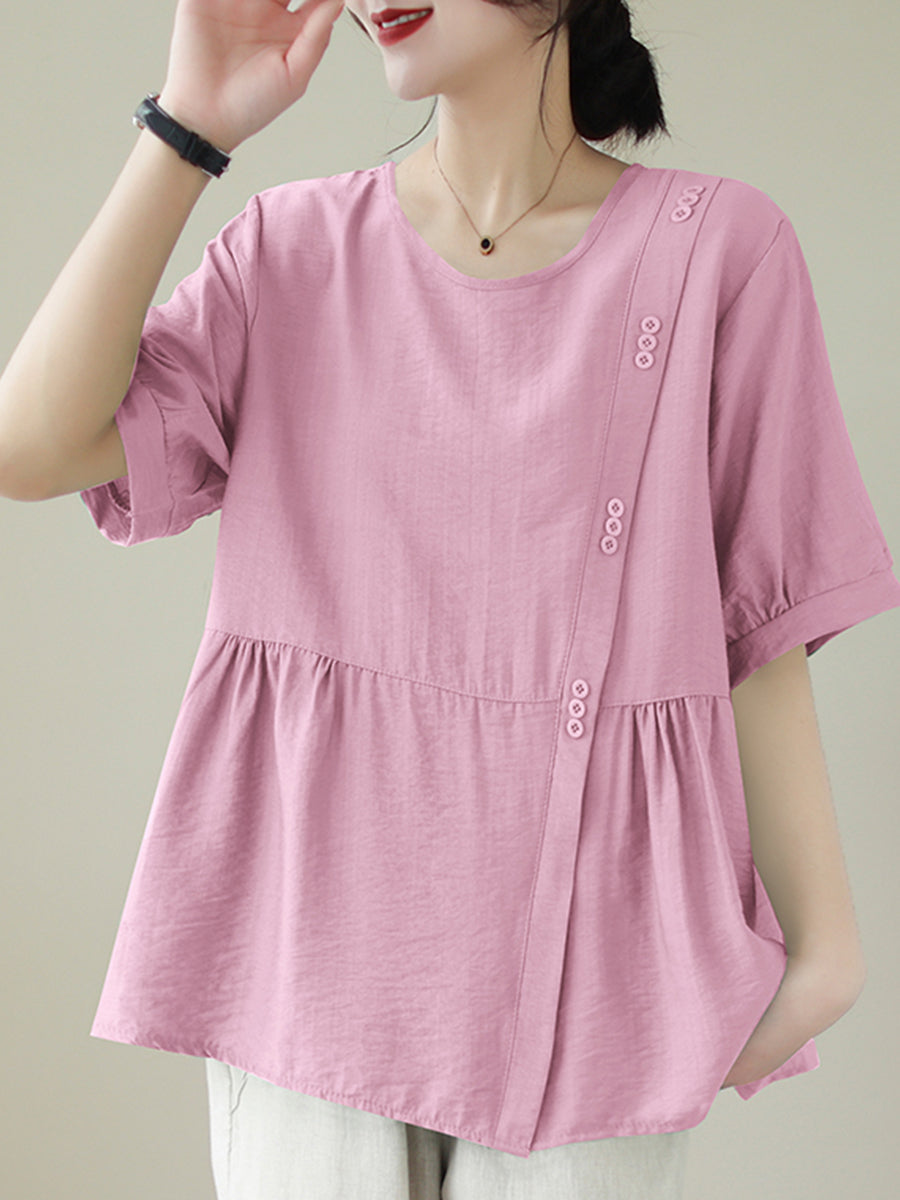 Round neck diagonal button shirt