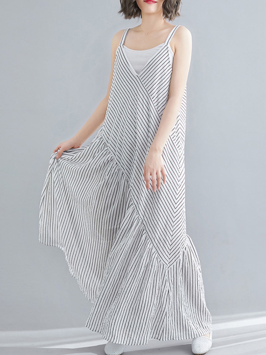 Asymmetric Stripe loose Jumpsuit