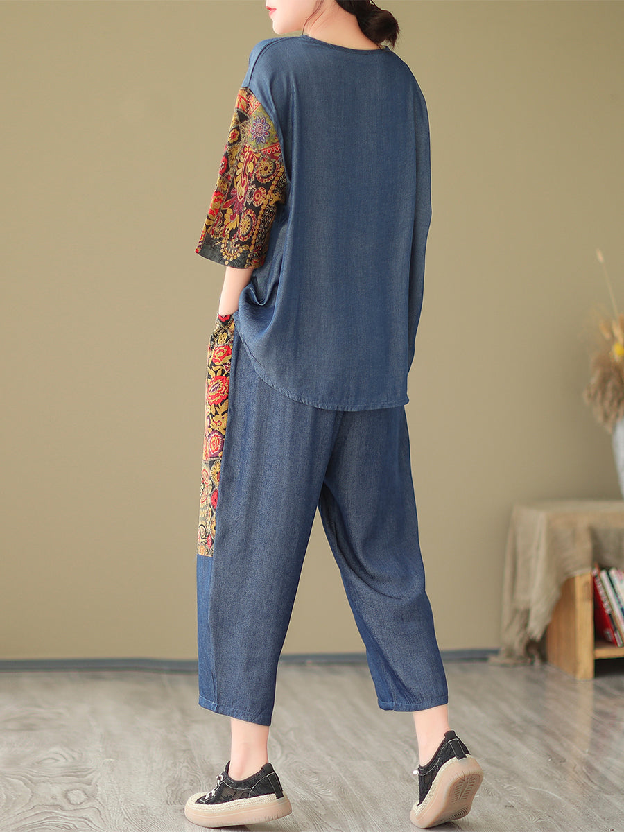 Ethnic style printed loose suit