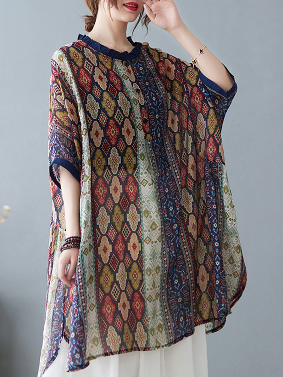 Ethnic style long oversized top