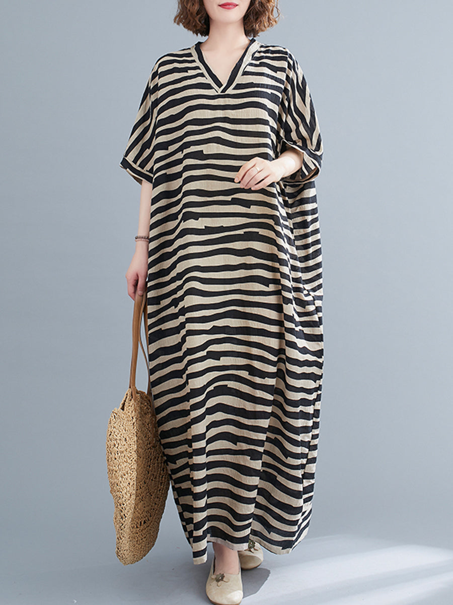 Oversized striped V-neck dress