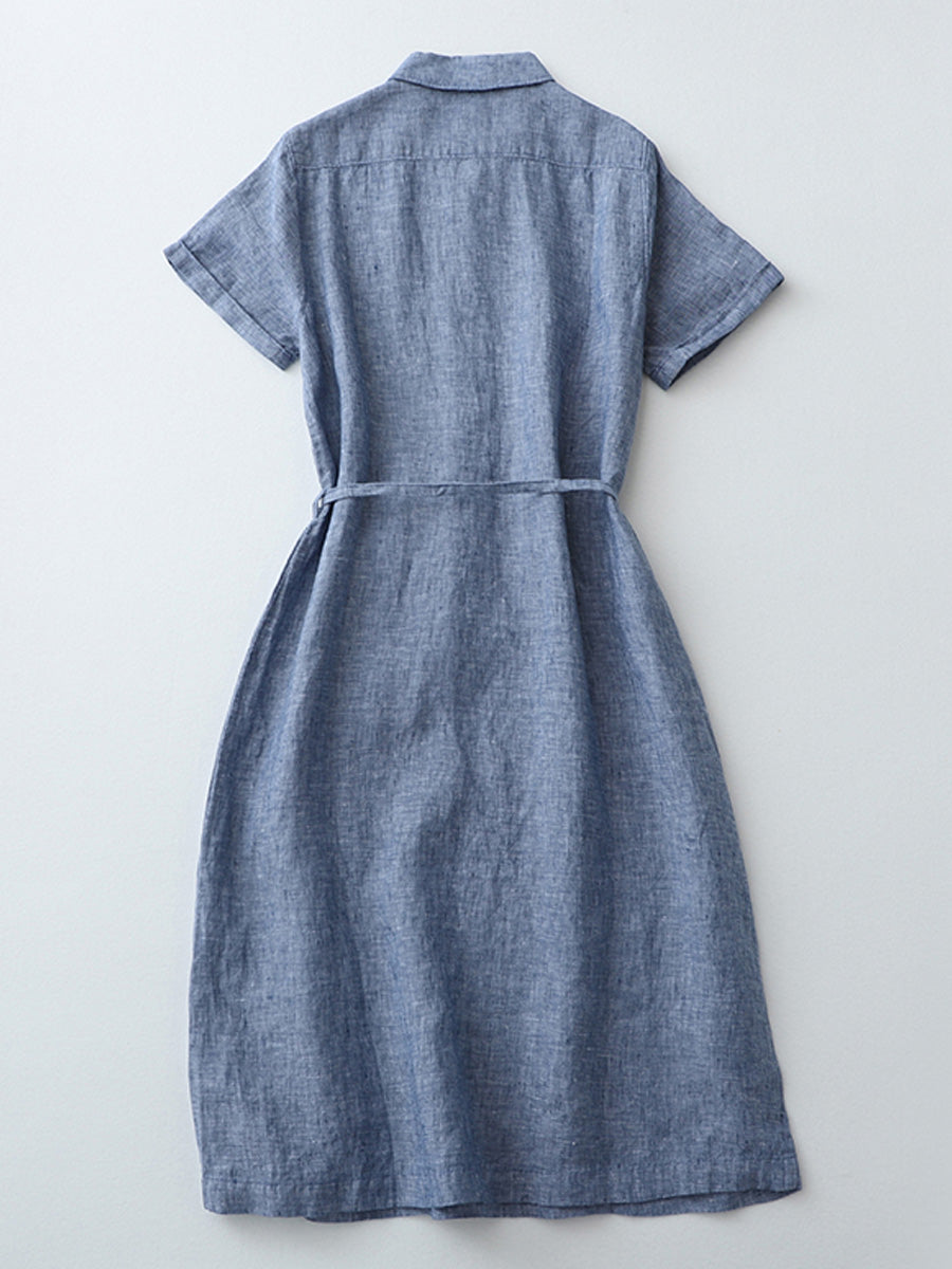 Solid linen short sleeved dress