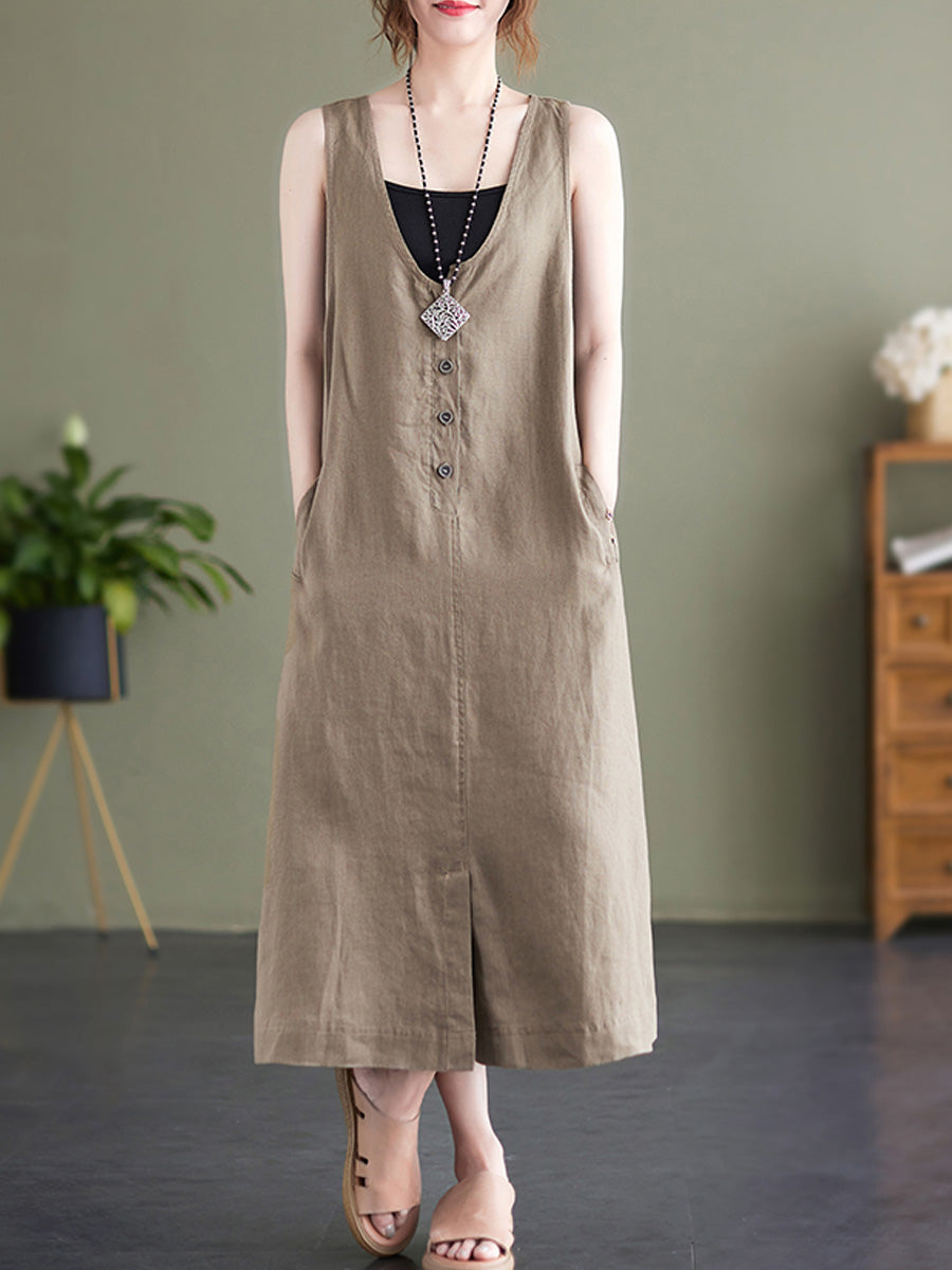 Cotton and linen V-neck sleeveless dress