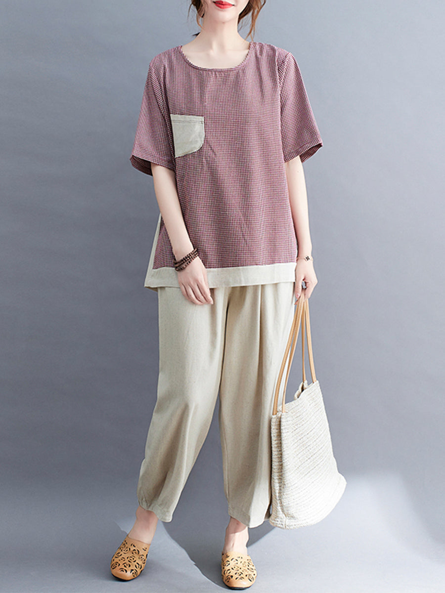 Round neck T-shirt loose set