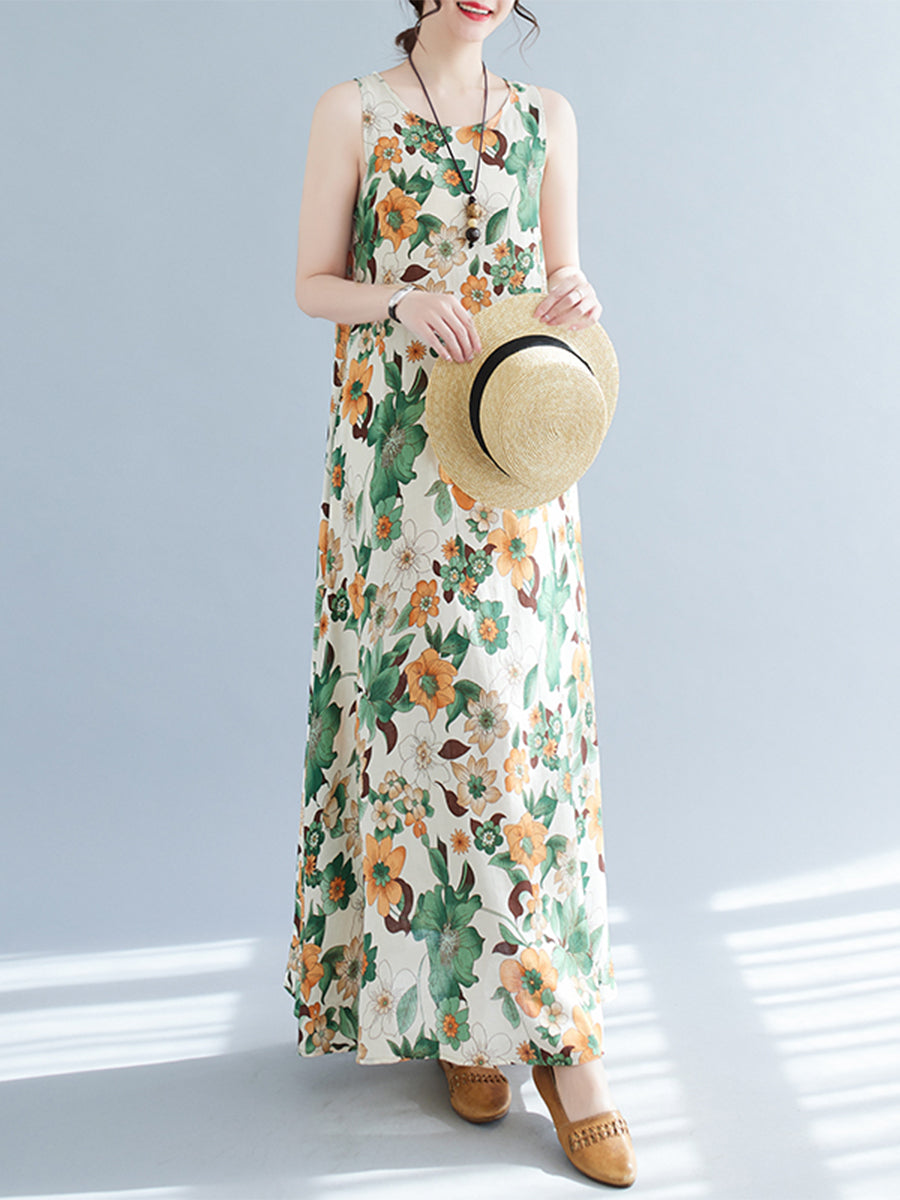 Sleeveless Tank Top Printed Long Dress