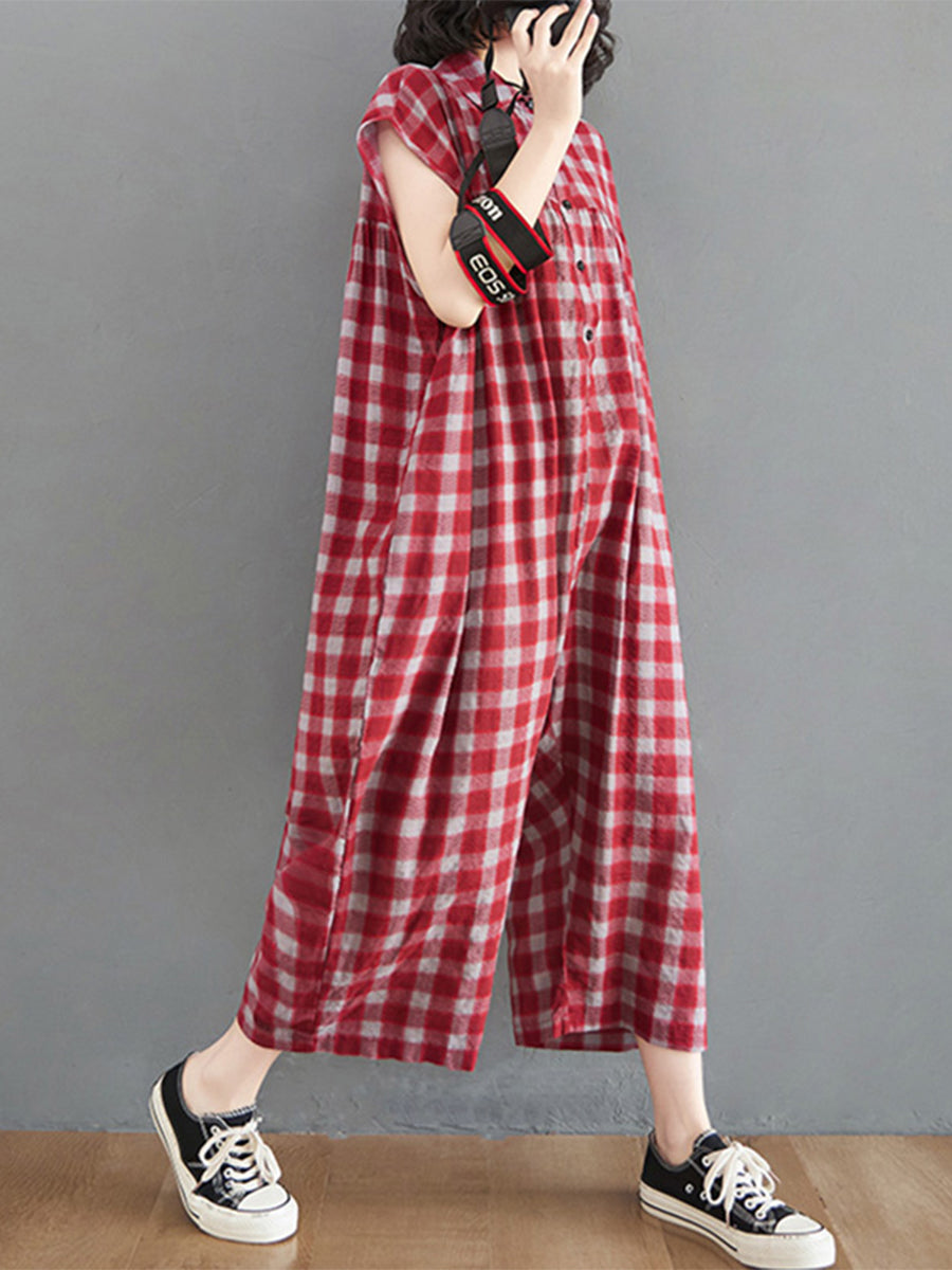 Flip collar breasted wide leg loose Jumpsuit