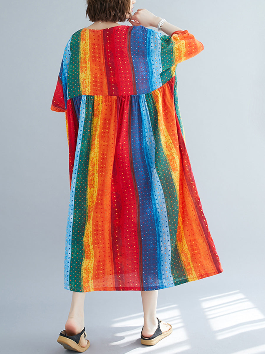 Rainbow striped printed dress