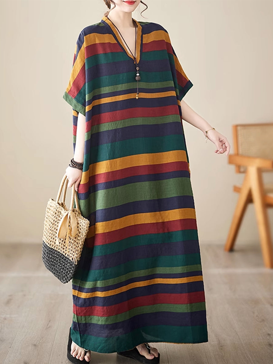 Summer V-neck striped beach Dress