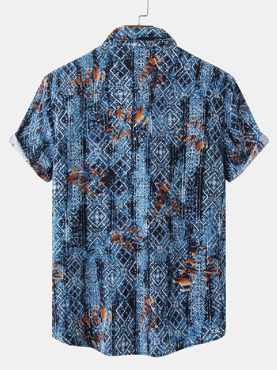 Men's Beach Print cotton short sleeve shirt