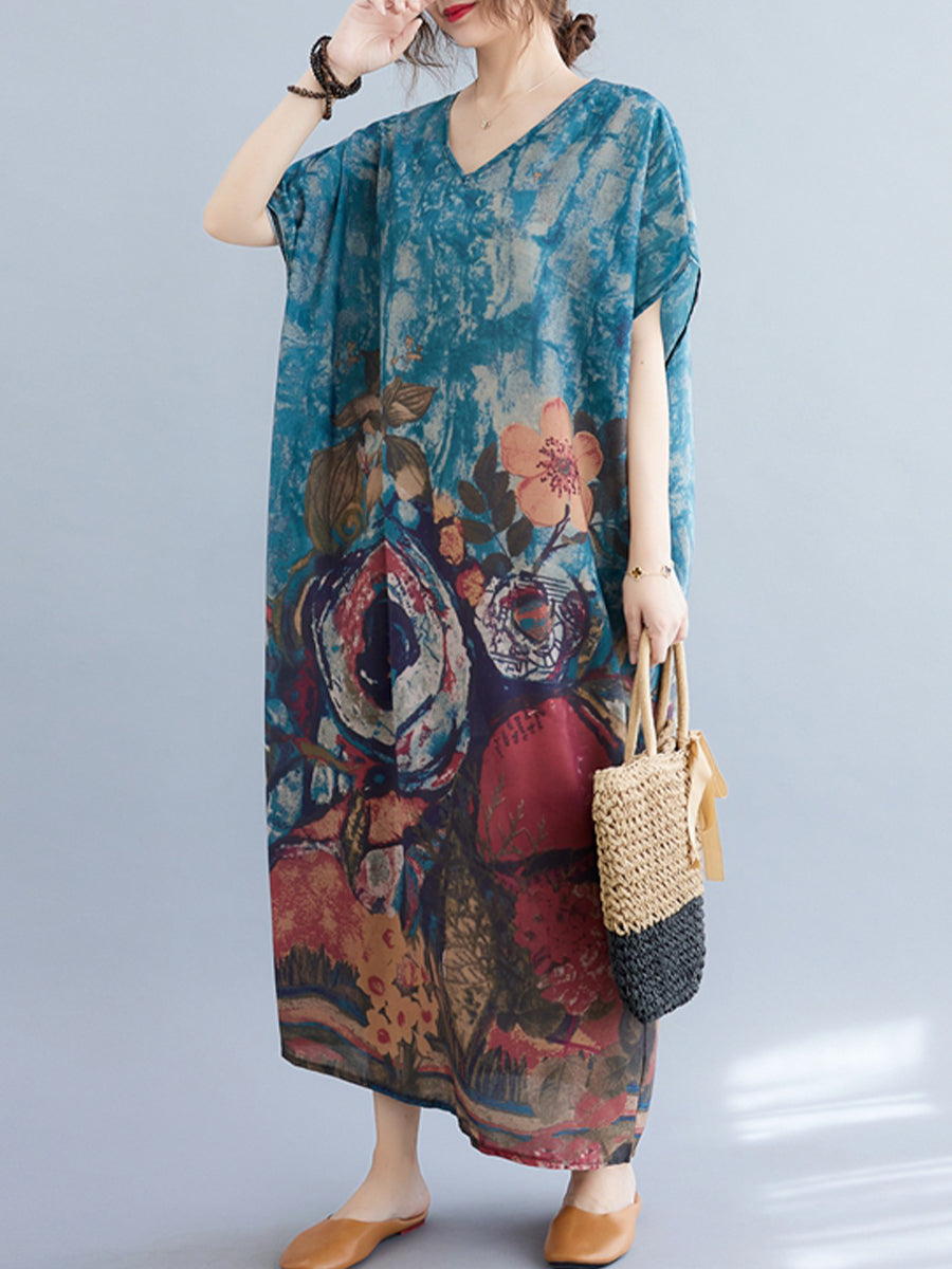 Artistic printed V-neck dress