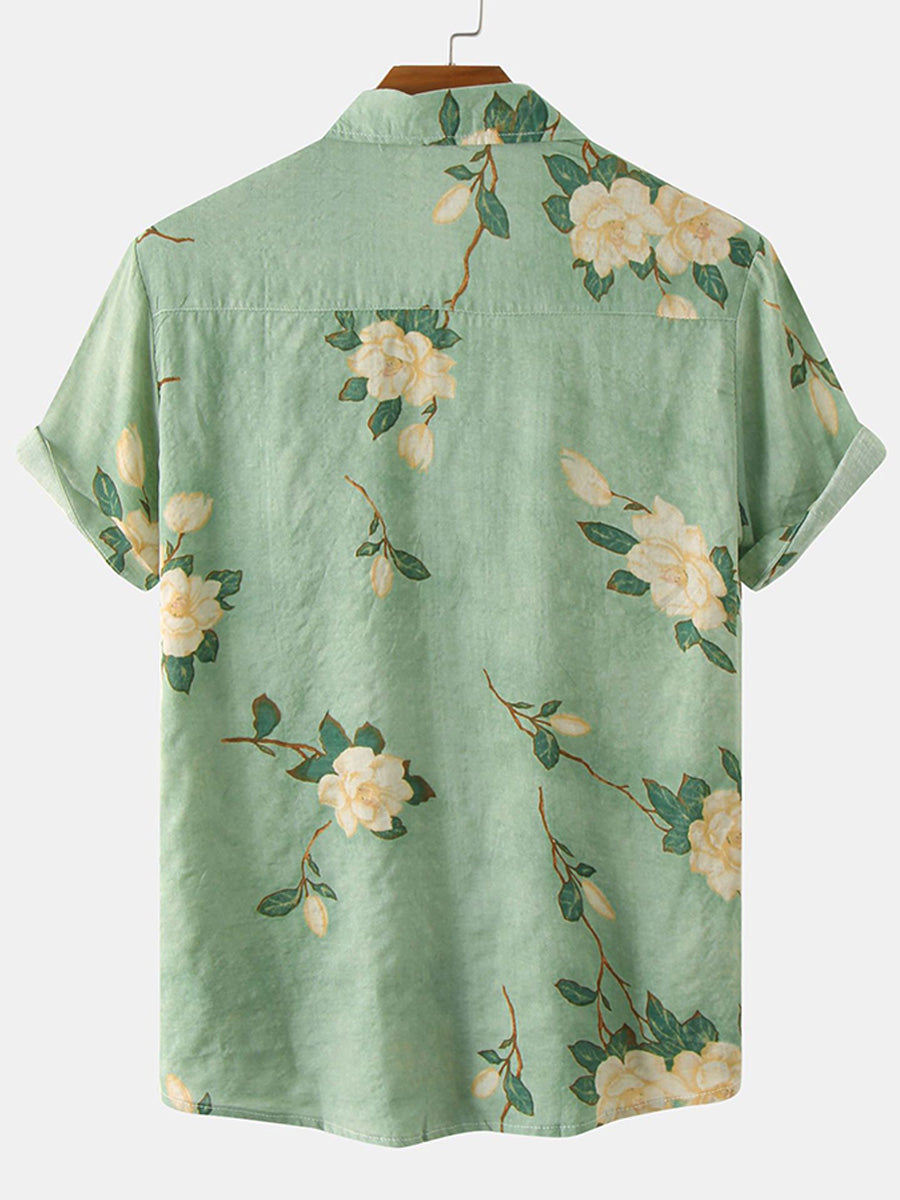 Chemise à manches courtes à imprimé floral pour hommes