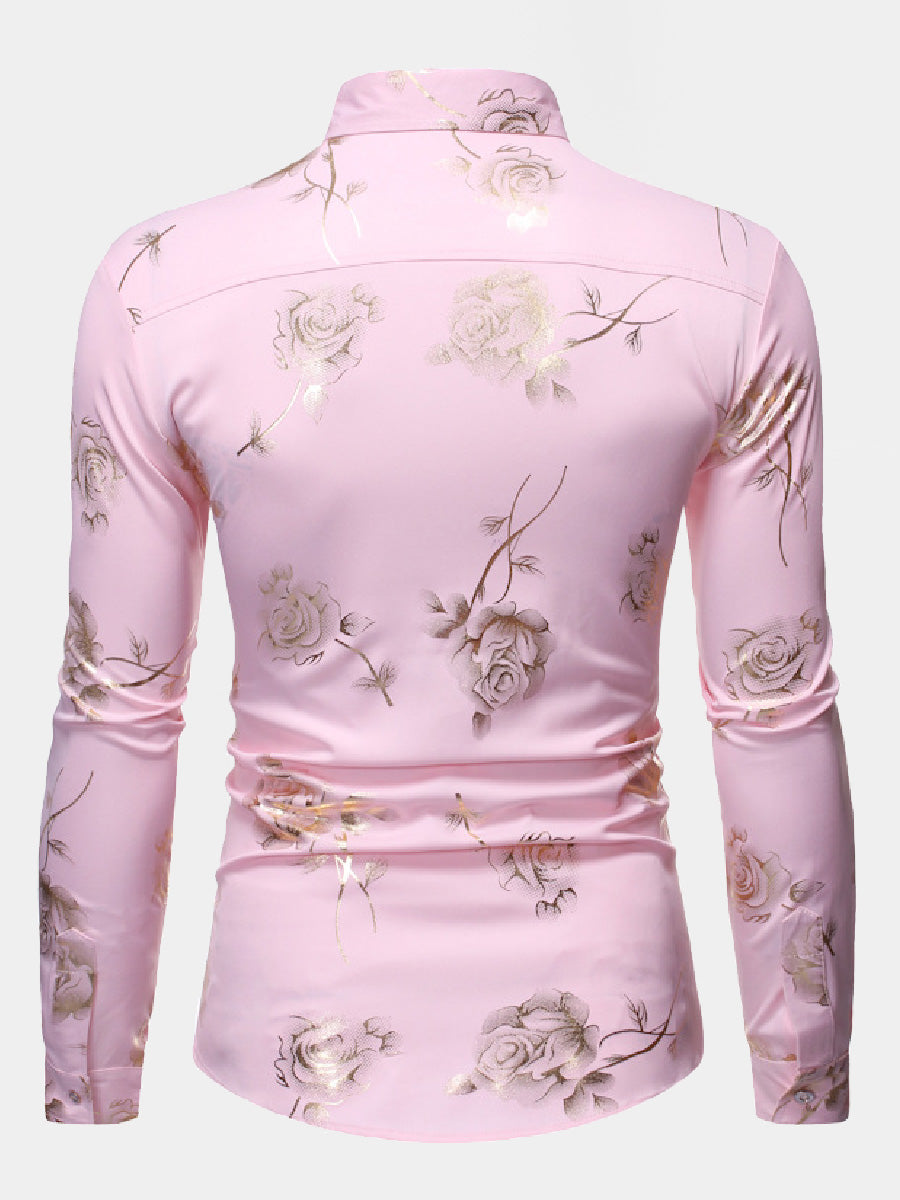 Chemise à manches longues dorée rose pour homme